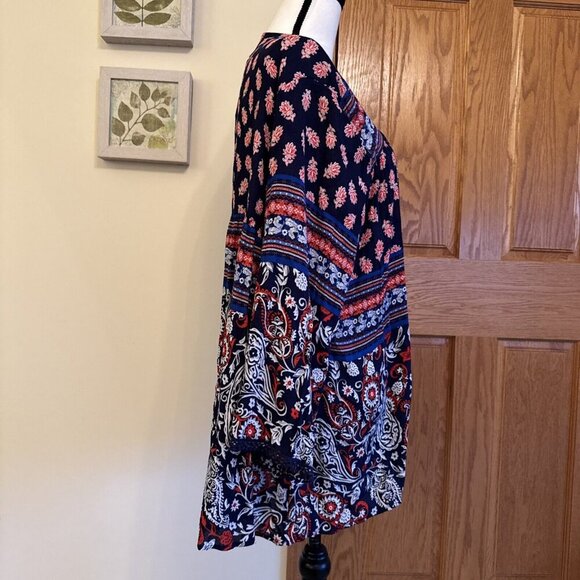 Xhilaration Open Duster 29” Long Shrug Cape Navy Paisley Boho Hippie Size XXL - Picture 6 of 9